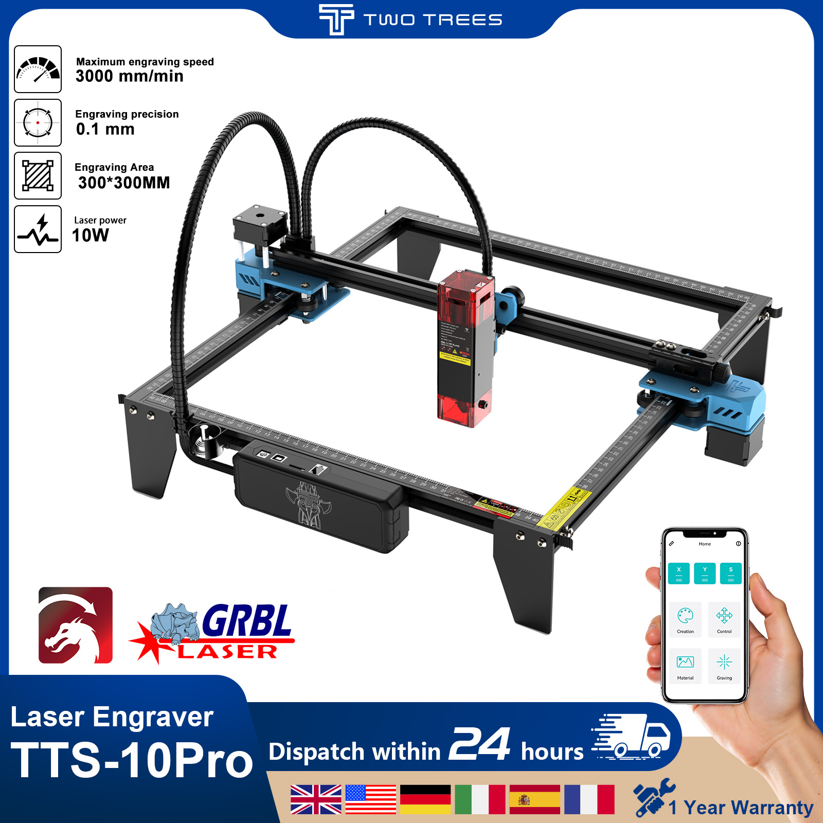 Industrial Laser Printing Machine - Twotrees TTS-10Pro Lazer Gravür Makinesi Dokunmatik