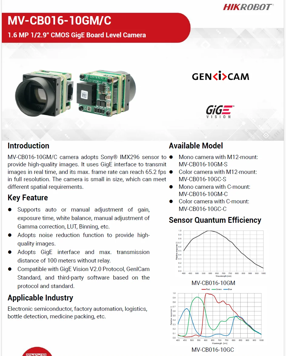 2026 HIKROBOT MV-CB016-10GM/C  - Industrial Visual incelemesi ve fiyatı